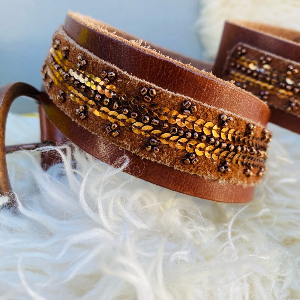 ABERCROMBIE kids brown leather beaded belt vintage y2k L/XL womens - Picture 3 of 6